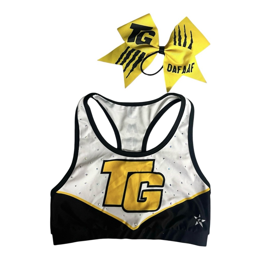 Top gun allstars rhinestone sports bra and yellow bow bundle size adult small